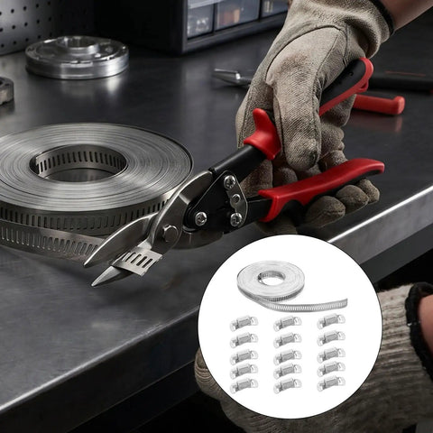 Dope Stainless Steel Hose Clamp Roll Kit With Adjustable Worm Drive Bands Cut To Size For Heavy Duty Plumbing And Auto Fixes That Hold Tight Under High Pressure Without Slipping, stainless roll and snips