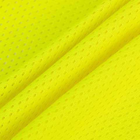 Close-up of breathable mesh material in bright neon yellow for Heavy Duty High Visibility Safety Vest With Reflective Mesh And Multi Pockets For Surveyors Built Different For All Day Grind No Sweat Design In Bright Neon Yellow True Plus Size Fit.