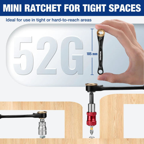 Slick 1/4 Inch Mini Ratchet Wrench Set With Magnetic Hex Bit Holder And Double Head Design demonstrating use in tight spaces.
