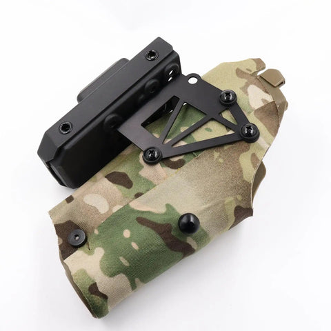 96-Piece Beefy Black Chicago Screws For Leather And Kydex Holsters And Knife Sheaths visible on tactical holster.