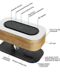 Tree Of Aura Smart Bedside Lamp With Wireless Charging, Bluetooth Speaker, and dimmable light, showing controls and labels