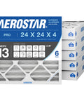 Pleated HVAC Filter 24x24x4 MERV 13 Six Pack For Furnace And Air Conditioner box view