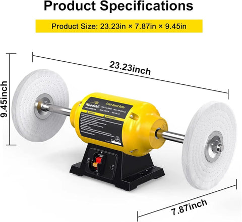 Powerful Three Quarter HP Bench Buffer Polisher With 3600 RPM 8 Inch Dual Cotton Wheels Low Noise For Jewelry Metal Wood Jade Knife Plastic Polishing Machine For Home Shop Pros dimensions