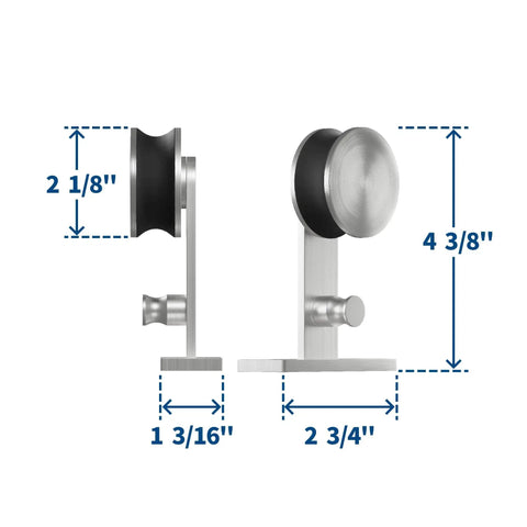 Sliding Barn Door Hardware Stainless Steel Top Mount Rollers with measurements for easy installation