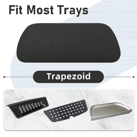 Refrigerator Drip Tray Catcher 2 Pack Cuttable Mats 8.3 By 3.1 Inch Trapezoid Black for various fridge trays visible