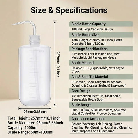 Set Of Two 34 Oz Plastic Wash Bottles Serving Up A Real Deal Squeeze Experience For Tattoo Pros And Lab Techs Featuring sleek narrow spouts and precise measurement scale.