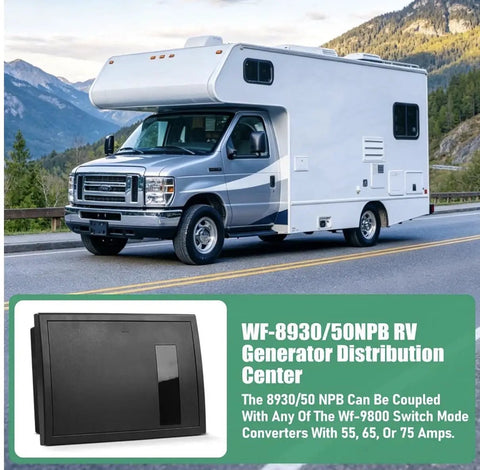 Rugged RV Power Hub And Distribution Center With 30 Amp Or 50 Amp Main Breaker 120 240V Dual Voltage 15 DC Circuits display
