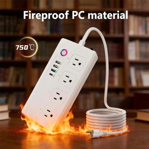 Ditch The Clutter With This Slick Smart Zigbee Power Strip Surge Protector Extension Cord featuring fireproof PC material and four AC outlets.