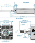 Pneumatic Air Cylinder 3.94 Inch Bore, 17.71 Inch Stroke, Double Acting Single Rod, M20X1.5 Threaded Rod, industrial actuator dimensions