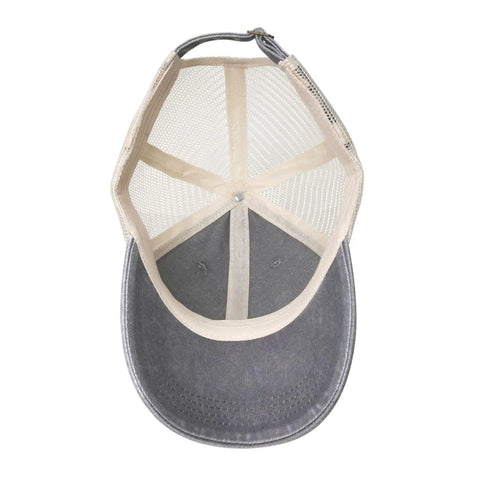 Unisex Dragon Boat Norway Flag Baseball Cap interior view showing gray fabric and adjustable back closure, breathable mesh design