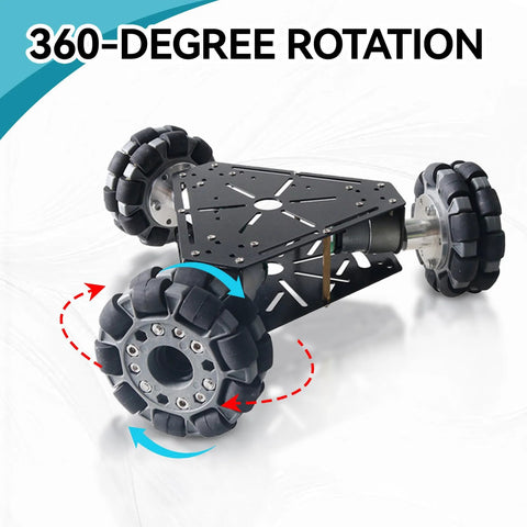 100mm omnidirectional robot wheels with 360-degree rotation for robotics platforms and kits, enhancing maneuverability and tracking.