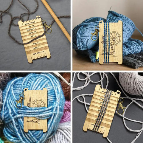 Straight Up Essential Vintage Wooden Wrap Per Inch Guide Gauge For Spinners, 40x75mm measuring tool on various yarns.