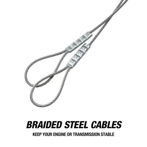 Braided steel cables for Heavy Duty Three Point Engine Support Bar With Adjustable Screw Hooks Real Deal Transverse Support Tool.