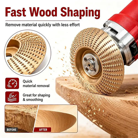 All In One Woodworking Disc Kit For 4 Inch Or 4 And A Half Inch Angle Grinders with flat beveled and curved carving discs in use