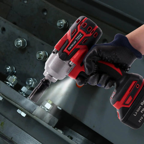Cordless Half Inch Brushless Impact Wrench Kit With 450 Foot Pounds Torque in use tightening bolts on metal frame