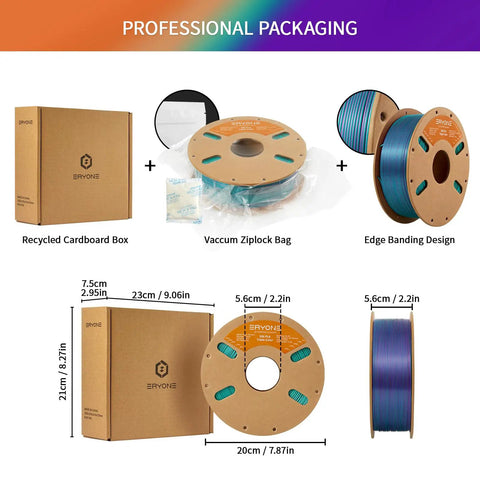 Tri Color Silk PLA Filament For 3d Printers, 1.75Mm Diameter Plus Or Minus Point Zero Three Tolerance, 1Kg Cardboard Spool packaging setup