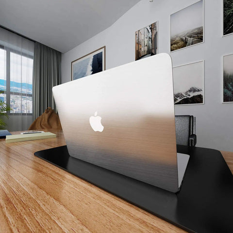 Laptop covered in Removable Peel And Stick Silver Stainless Steel Look Contact Paper For Metal Surfaces Waterproof And Rust Resistant Easy Install 15.74 By 118.11 Inches Ideal For Kitchen Cabinets Refrigerators Elevator Doors on desk