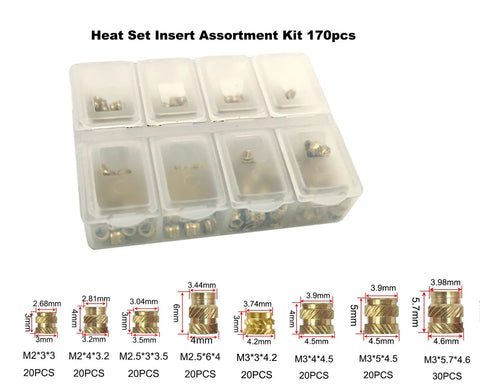 Heat Set Inserts For Plastic 3D Printing Kit With M2 M2.5 M3 Brass Threaded Inserts, 170 Pieces, Multi Size Assortment