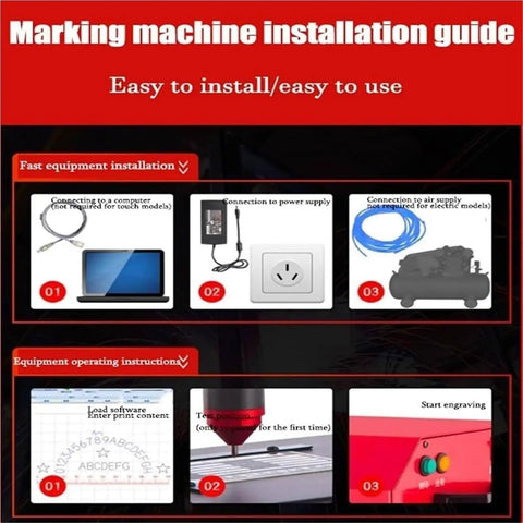 Portable Pneumatic Dot Peen Marking Machine Grease Monkey Approved installation guide with connection steps and software.