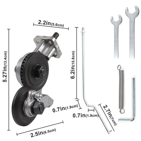 Beastly Heavy Duty Drill Plate Cutter Attachment for Sheet Metal Cutting Nibbler Drill Kit with Adapter, dimensions, and wrenches