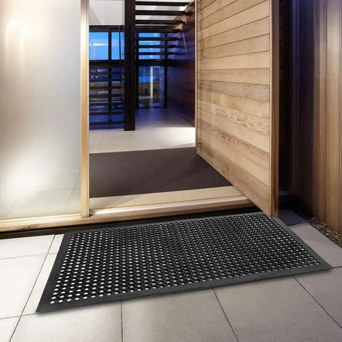 Drainage Rubber Floor Mat With Holes Keeps Wet Areas Dry Heavy Duty Anti Fatigue Non Slip For Entry 36 By 60 Inches Black