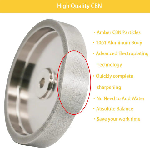 High quality CBN grinding wheel with 6 inches diameter, advanced electroplating and aluminum body, perfect for sharpening tools.