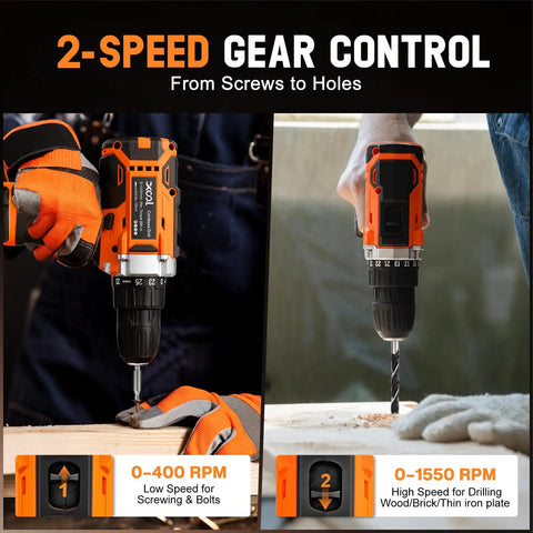 Knockout 313 Piece Ultimate Home Tool Kit With Heavy Duty 12V Cordless Drill showcasing 2-speed gear control for various tasks.