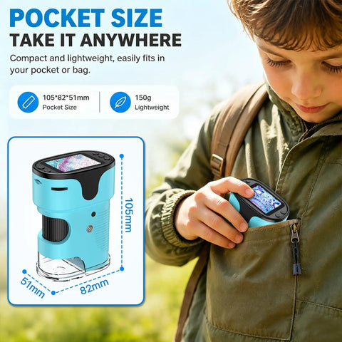 1000X Kids Digital Handheld Microscope With Built-In 4K Screen No Phone Needed Easy Portable Lab For Insects Leaves Coins And More Educational STEM Toy Gift For Ages 4 5 6 7 8 9 10 11 12, 105x82x51mm