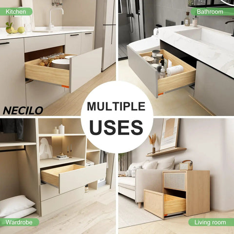 High Capacity 14 Inch Push To Open Soft Close Undermount Drawer Slides Featuring Heavy Duty 78 Pounds Full Extension hidden track design in various uses.