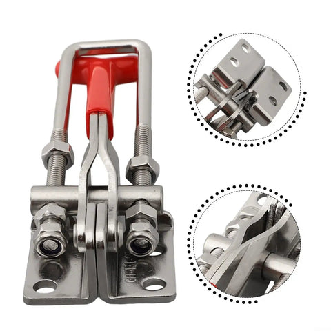 Self Locking Toggle Clamp With 304 Stainless Steel U Bolt, Heavy Duty 200kg Capacity, close-up on handle and bolt mechanism