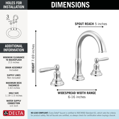 Slick Chrome 8 Inch Widespread Bathroom Sink Faucet Boasting A Totally No Sweat Wrench Free Installation And Quick Connect Tubing dimensions with spout reach and height.