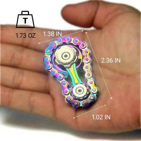 Hand holding 2 Pack Metal Bike Chain Fidget Tools For Men Stainless Steel Desk Fidget Gear Handheld Mechanical Anxiety Reducer