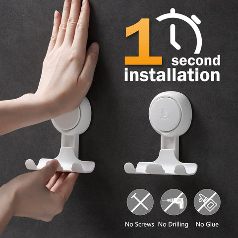 Person installing Two Pack Shower Razor Holder With Strong Suction Cup Hooks For Towel Loofah Razor Squeegee Damage Free Wall Mounts