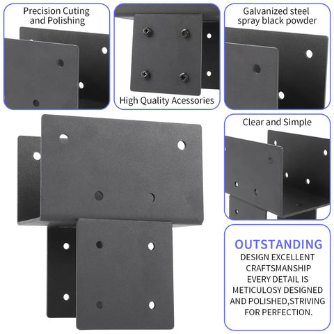 Boss Grade Heavy Duty Galvanized Steel Post Caps Tie Bracket Set For Wood Posts 6x6 Inside Mount Black Pergola Connector Brackets Two Pack For Secure Outdoor Posts