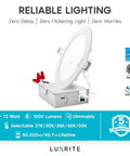 6 Inch Ultra Thin LED Recessed Light With J-Box 12W Color Temperature Selectable 2700K To 5000K Dimmable Wafer Light 1000 Lumens