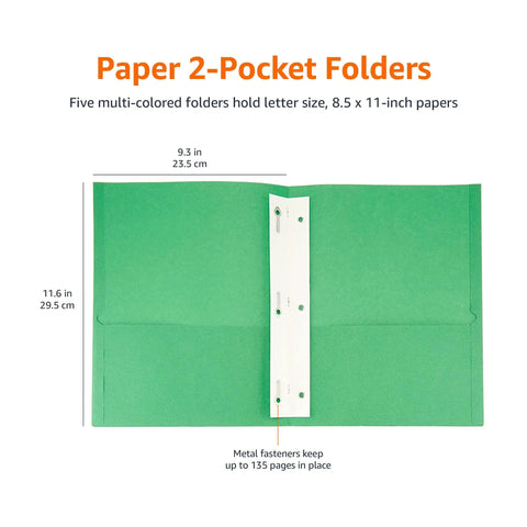 Legit Twin Pocket Folders With Strong Two Prong Fastener And Quick Business Card Slot Holds Letter Size Sheets In Fresh Assorted Colors For Zero Fuss Desk Sorting Solid Twenty Five Pack Keeping Your Files Neat And Ready For The Daily Grind, showing green folder with metal fasteners.