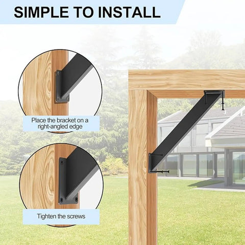 Beefy Heavy Duty 45 Degree Roof Riser Brackets Kit 4-Pack Black Carbon Steel Inside Mount Supports For Pergola Gazebo Pavilion Cabins Outdoor Metal Brackets