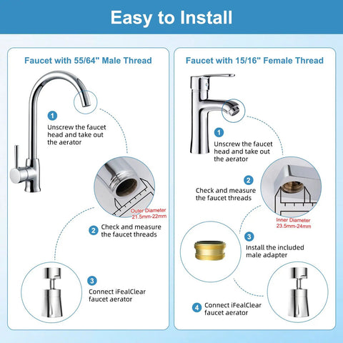 Easy installation guide for Slick 360 Degrees Swivel Faucet Aerator With Four Spray Modes Heavy Duty Chrome Sink Sprayer.