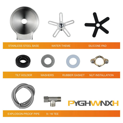Cup Rinser For Kitchen Sink With 360 Degree Rotating Jet And Eight Water Outlets parts assembly including stainless base and silicone pad