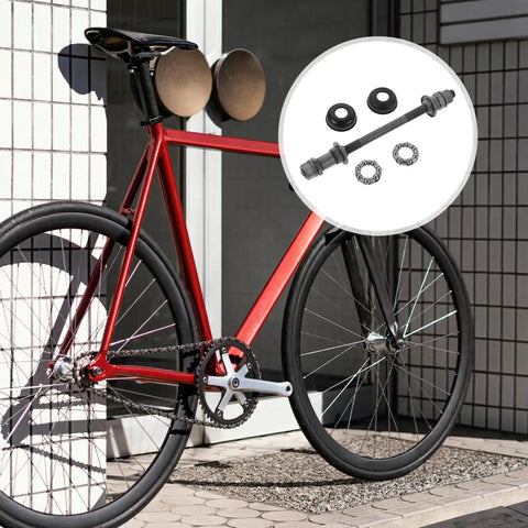 180Mm Rear Bicycle Axle For Mountain Bikes Grey Steel Hub With Ball Bearings Durable Shaft For 26 Inch Wheels Built Tough For A Smooth Rugged Ride Everyday Trail Ready on red bicycle