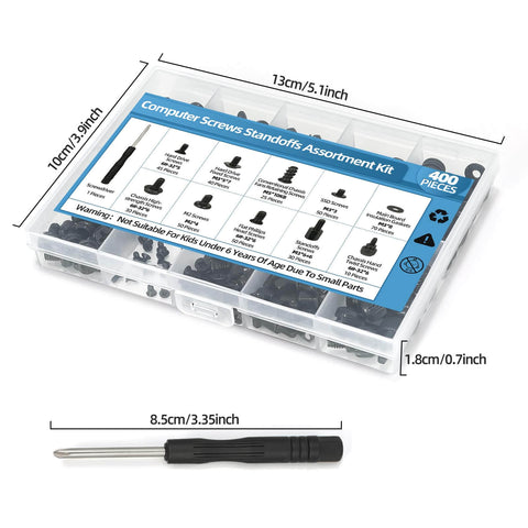 400Pcs Computer Screws Assortment Kit With Screwdriver And Standoffs For Universal Motherboard, HDD, SSD, PC Case