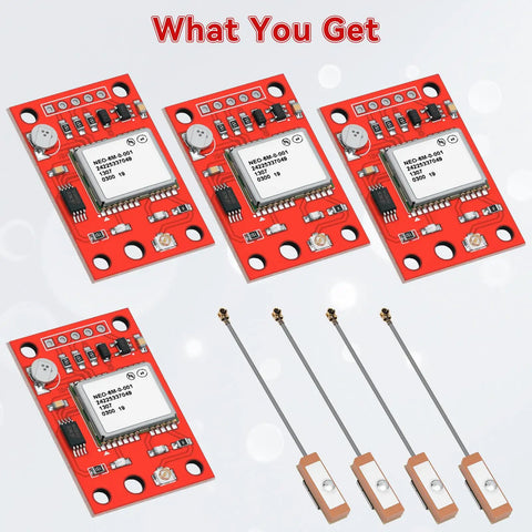 4 Pack Dual Mode GPS Module With GLONASS NEO-6M Chip, High Sensitivity -161dBm, Ceramic Antenna, Red, for Arduino, Raspberry Pi