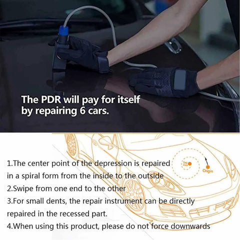 Close-up of 1000W Induction Heater Dent Repair Kit For Auto Body Paintless Dent Pulling And Sheet Metal Repair in use, 110V.