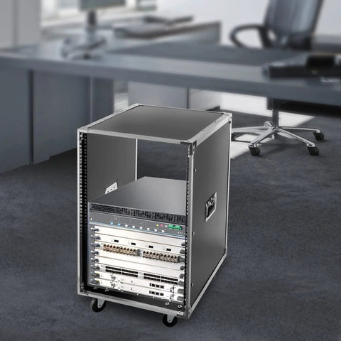 Heavy Duty 16U AV Rack Cabinet With Locking Swivel Casters Portable Rolling Network Studio Rig Built Tough For Smooth Indoors with audio gear