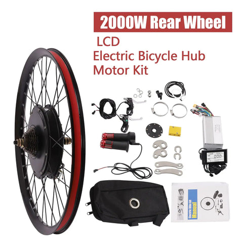 Rear Hub Electric Bike Conversion Kit For 26 Inch Wheel 72V 2000W Motor LCD Display CCS 9 Speeds components displayed