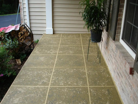 Turbo Concrete Sealer Spray Offering High Gloss Wet Look Finish For Exterior Masonry And Pavers applied to a patio.