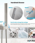 Chrome Polished Shower Faucet Set With 12 Inch Square Rainfall Showerhead, Wall Mount System, 2 In 1 Cylindrical Handheld Shower