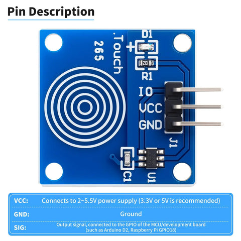 Front view of 20Pcs TTP223B Digital Capacitive Touch Sensor Module Touch Switch 2 To 5.5V DC For Arduino And Raspberry Pi