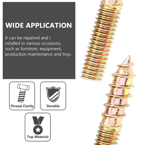 15 Pieces M8 Double Headed Hanger Bolts Yellow Zinc Plated Dowels Self Tapping Screws For Wood Furniture M8x80mm Durable Hidden Connectors