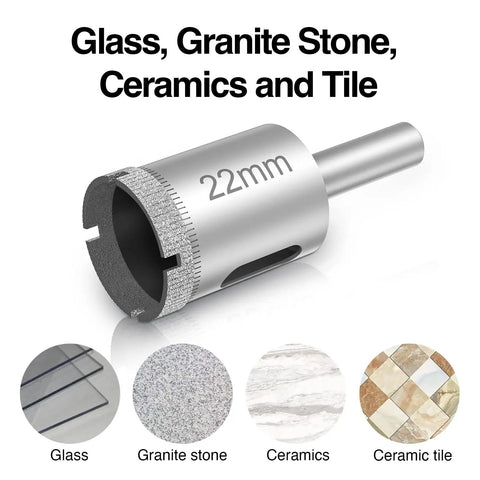 22mm Diamond Drill Bits Hole Saw Kit For Glass And Ceramic Tiles, Marble, Granite, Stone Bottles 12 Piece Set